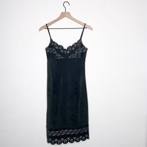 Olive Green Floral Eyelet Cut Out Slip Dress